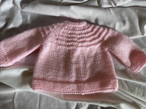 Hand Knit Pink Baby Sweater with Flower Buttons
