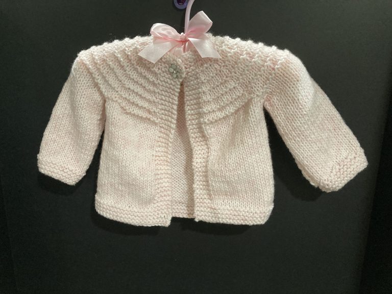Pink-and-White Flower Button Sweater