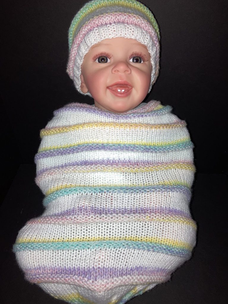 Cocoon, White & Multi, with Knit Cap to Match