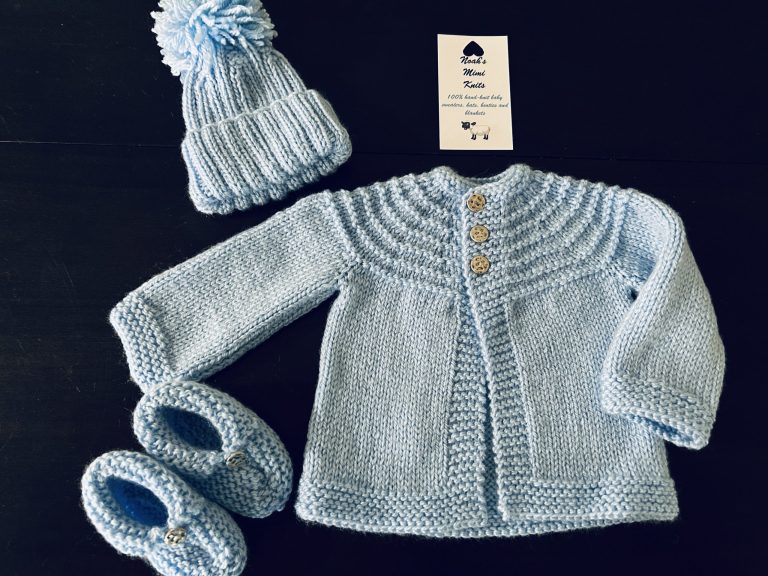 Baby Blue Sweater, Hat & Booties Set