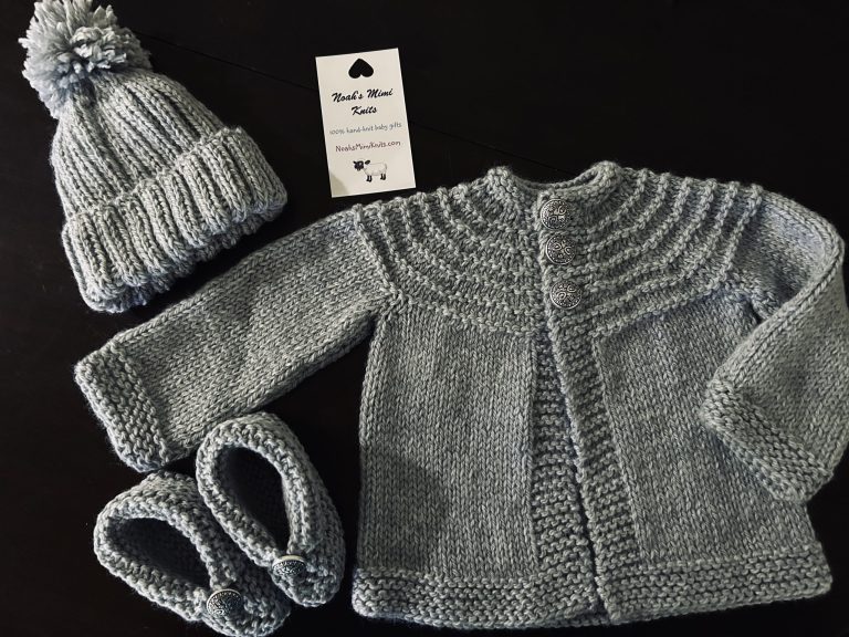 Flannel Gray Sweater, Hat & Booties Set