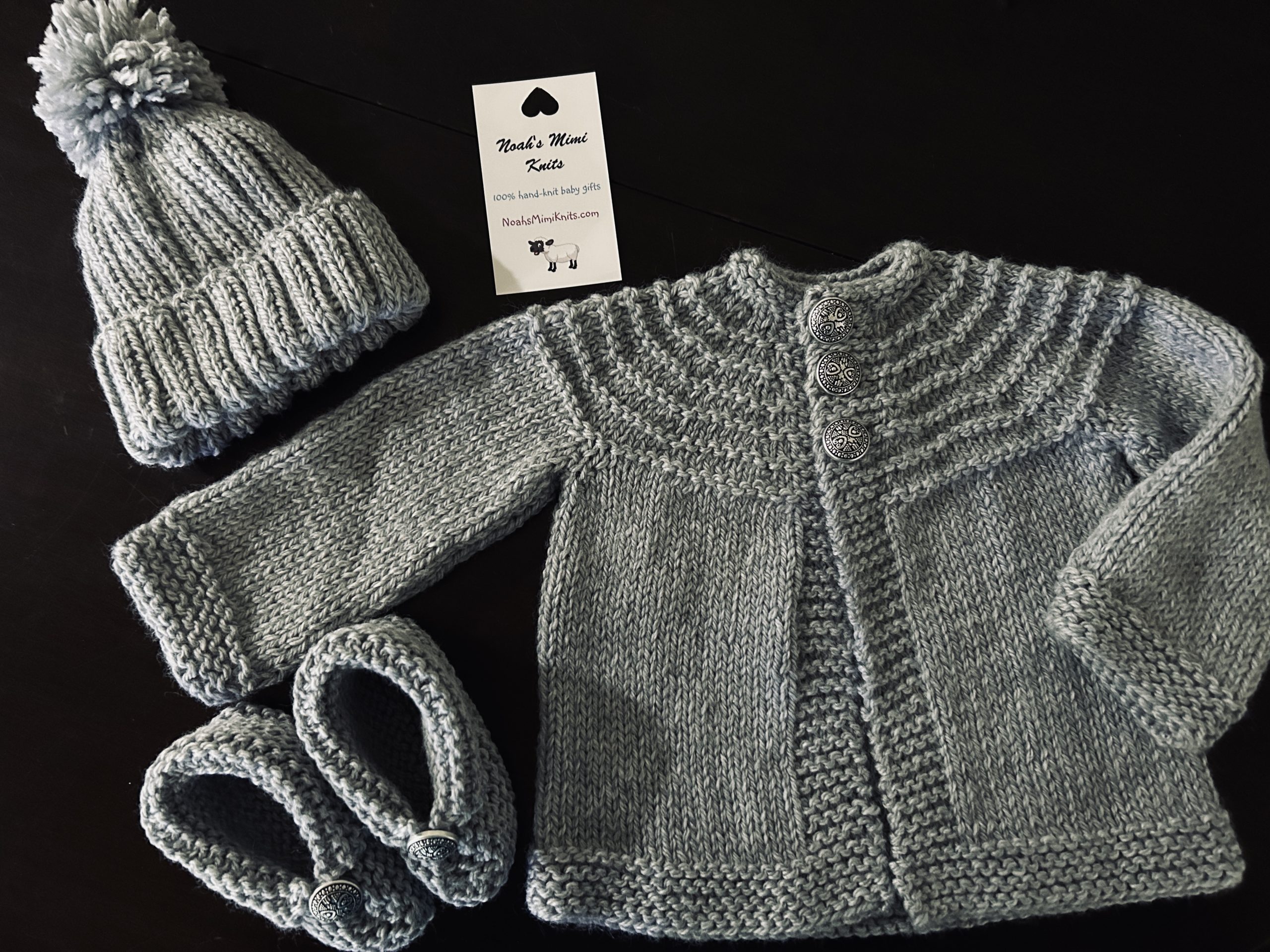 Flannel Gray Sweater, Hat & Booties Set