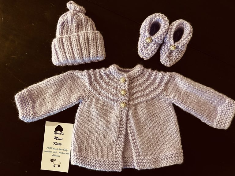 Preemie Sweater, Hat & Booties Set in Lilac