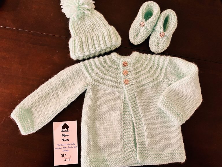 Soft Green Sweater, Hat & Booties Set