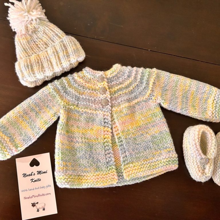 Premie Hand Knit Multi-Color Sweater, Hat & Booties Set