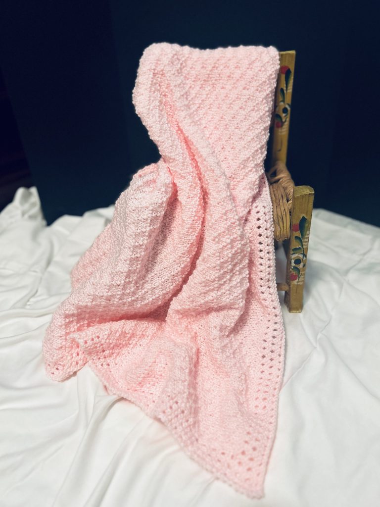Pink Hand Knit Diamond Pattern Baby Blanket