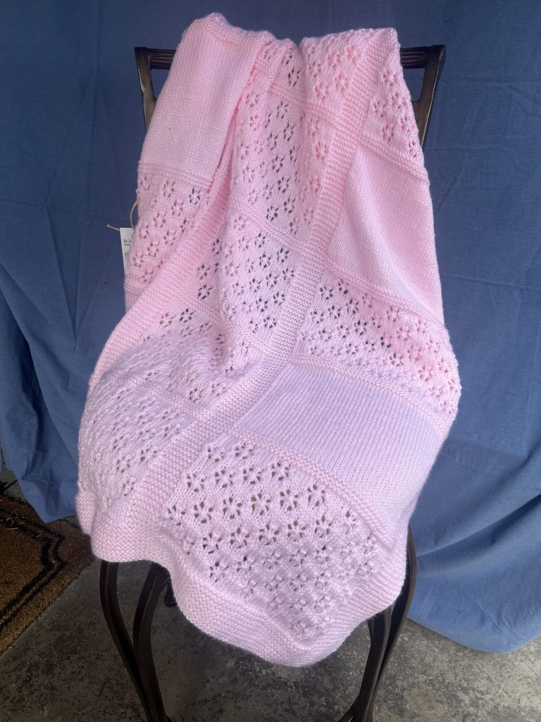Pretty Pink Snowflakes Hand Knit Baby Blanket