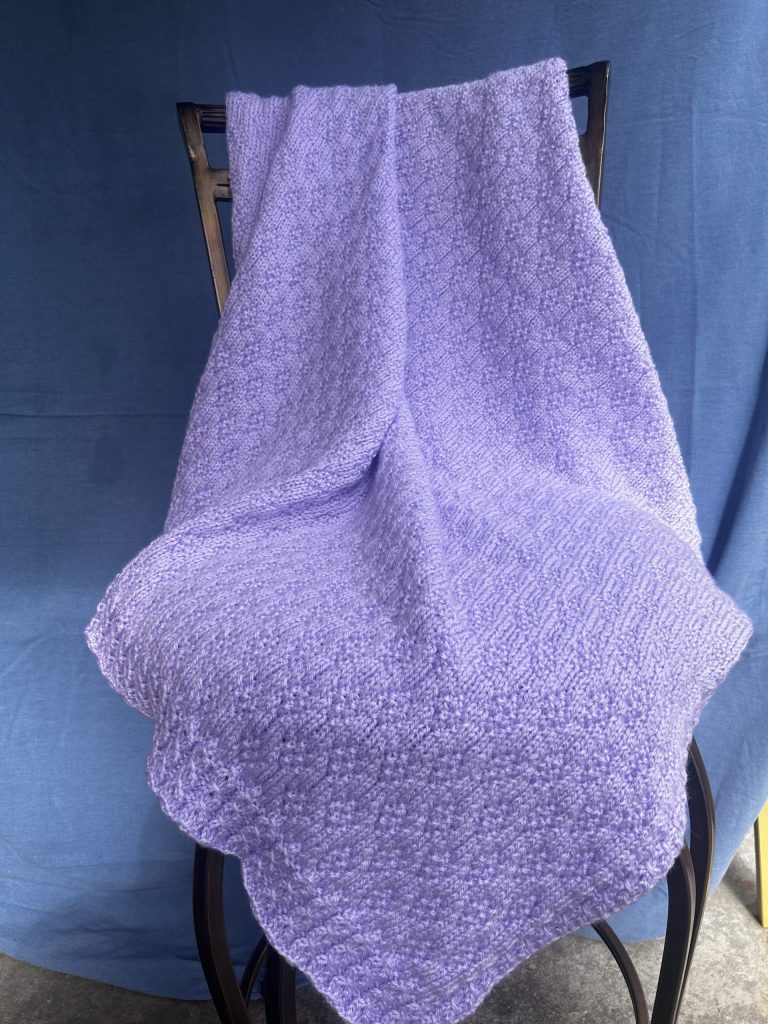 Light Lilac Cable-and-Diamond Hand Knit Baby Blanket