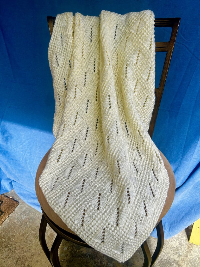 Pretty Yellow Diagonals Hand Knit Baby Blanket