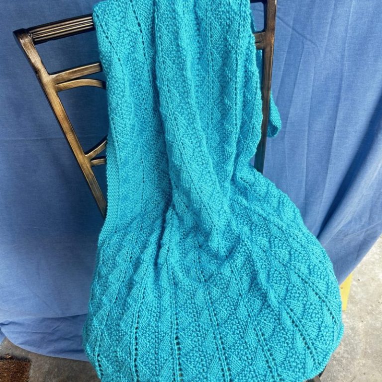Turquoise Fan-and-Shell Hand Knit Baby/Toddler Blanket
