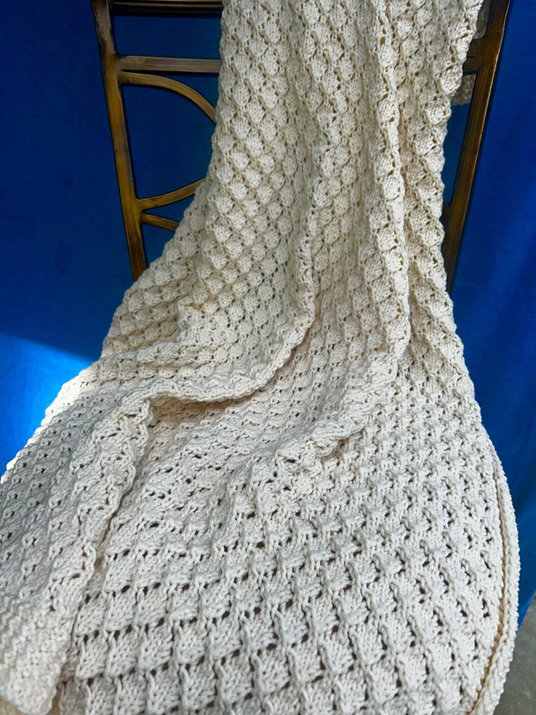 Cream Colored Diamonds Hand Knit Baby Blanket