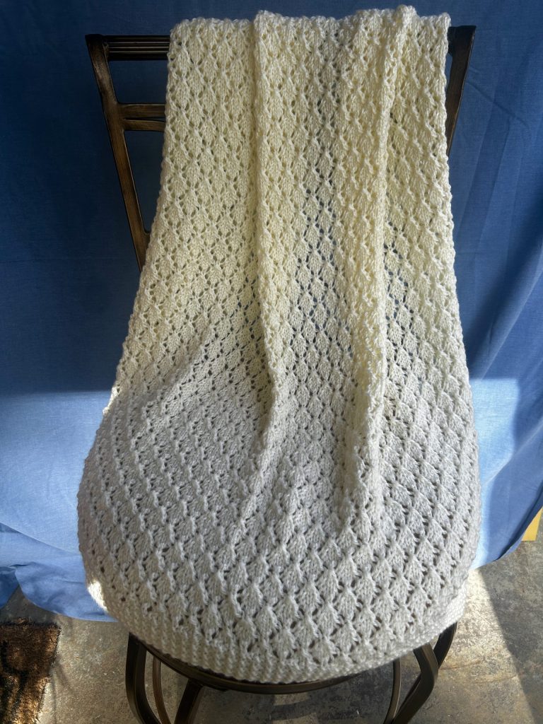 Palest Yellow Diamond Pattern Hand Knit Baby Blanket