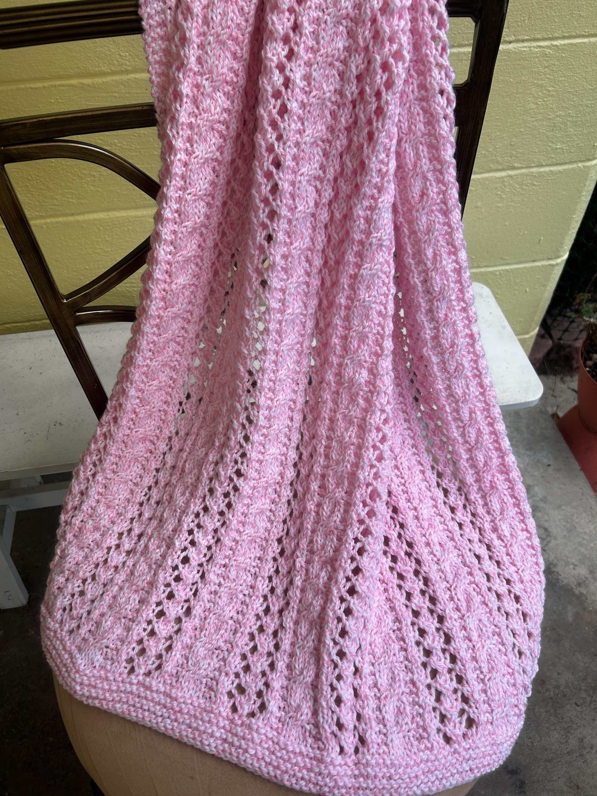 Lace and Cables in Pink & White Hand Knit Baby Blanket