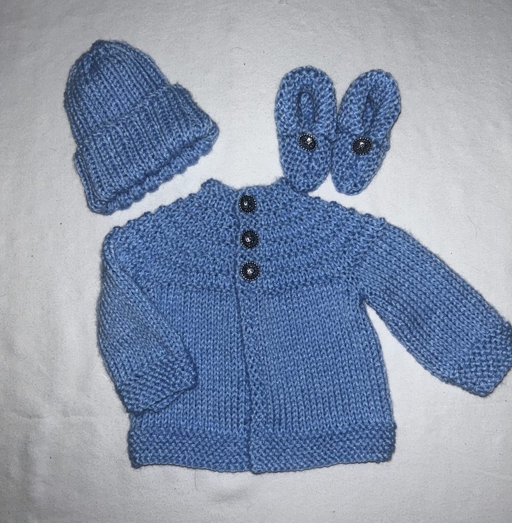 Baby Boy Sweater, Hat & Booties Hand Knit Set