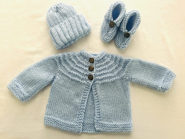 Baby Boy Hand Knit Sweater, Hat & Booties Set