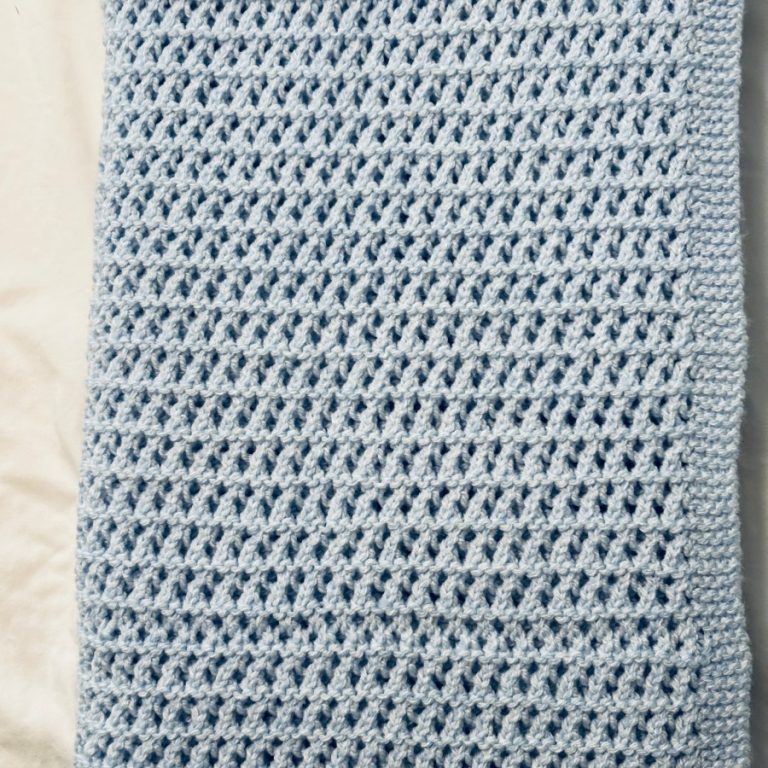 Hand Knit Baby Blue Blanket – Lattice Pattern