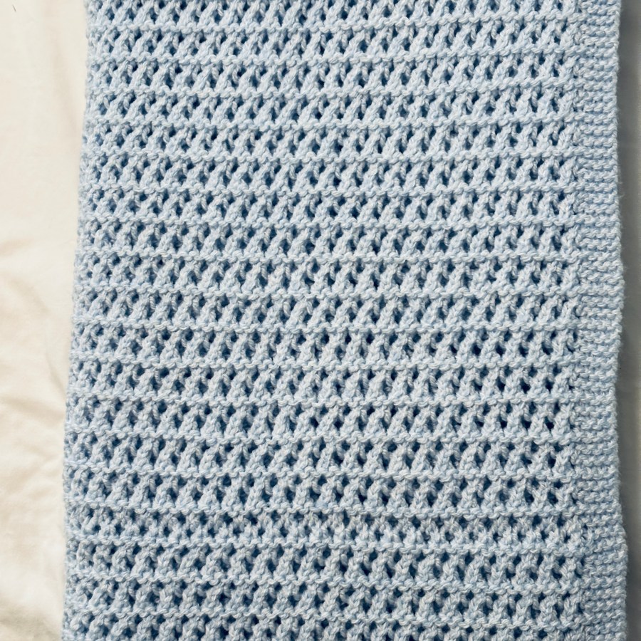 Hand Knit Baby Blue Blanket – Lattice Pattern