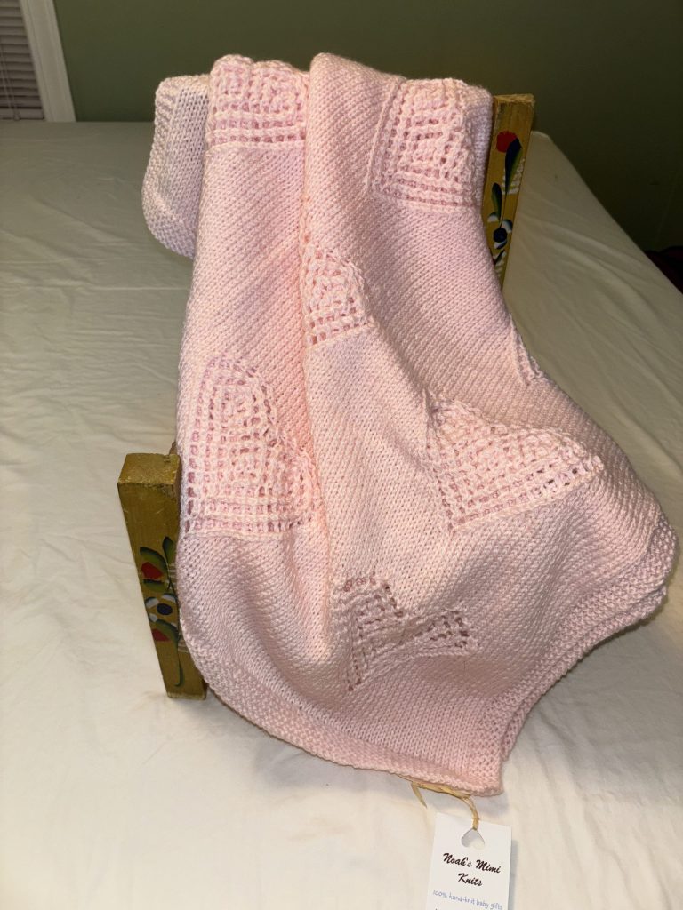 Sweet Hearts Hand Knit Baby Blanket