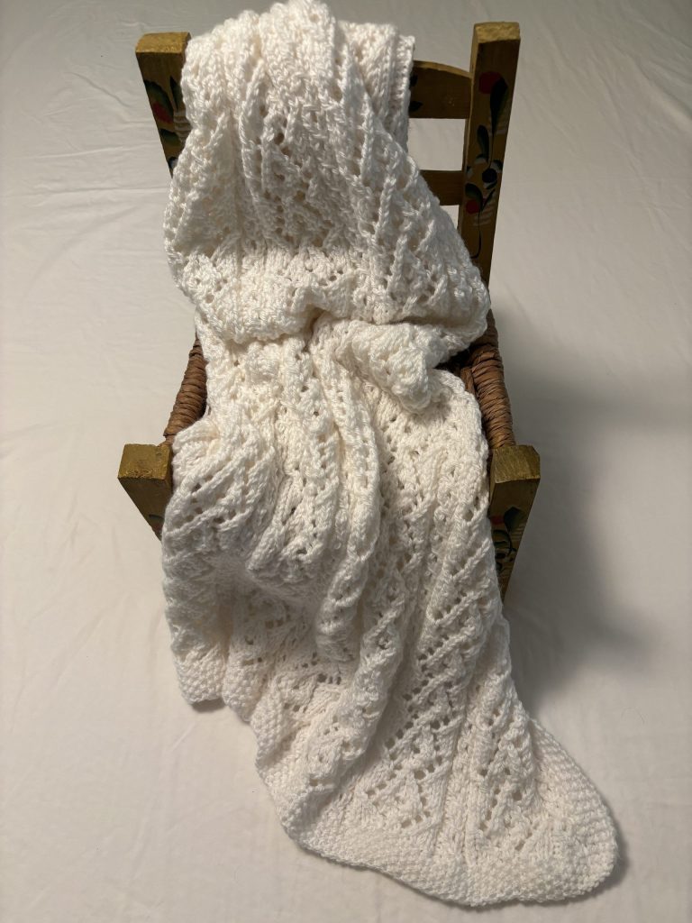 Diamonds and Cables Hand Knit Baby Blanket