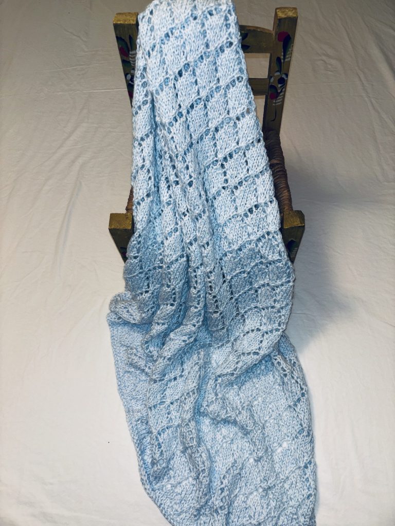 Blue Diamonds Lattice Hand Knit Baby Blanket