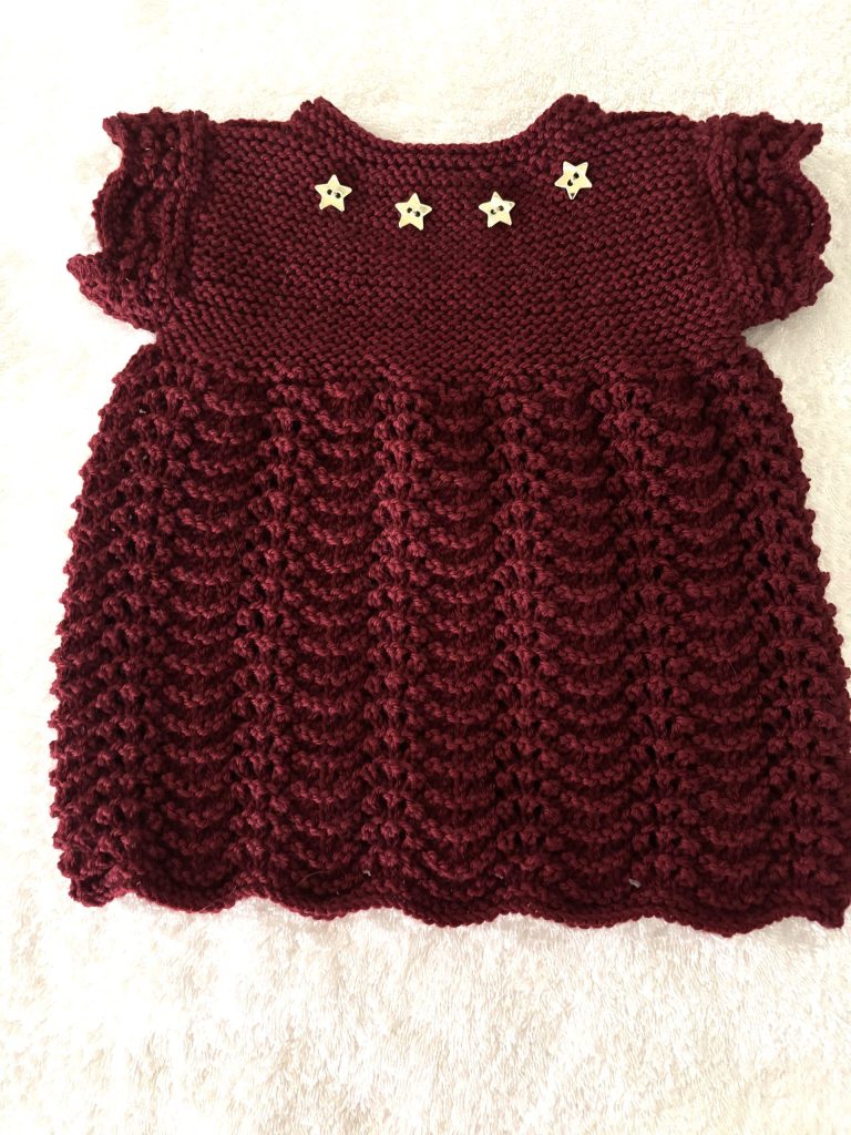 Dark Red with Gold Stars Christmas Baby Sweater Dress
