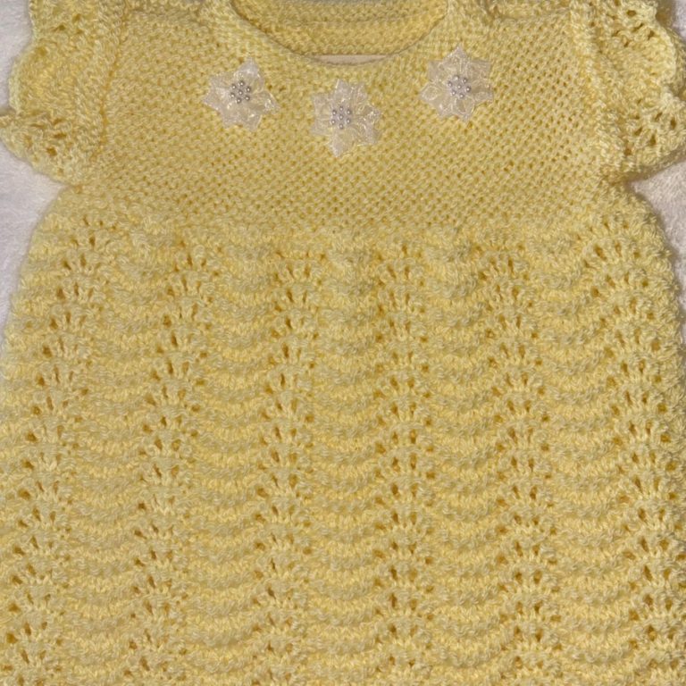 Cheery Yellow Baby Sweater Dress with Lacy Flowers