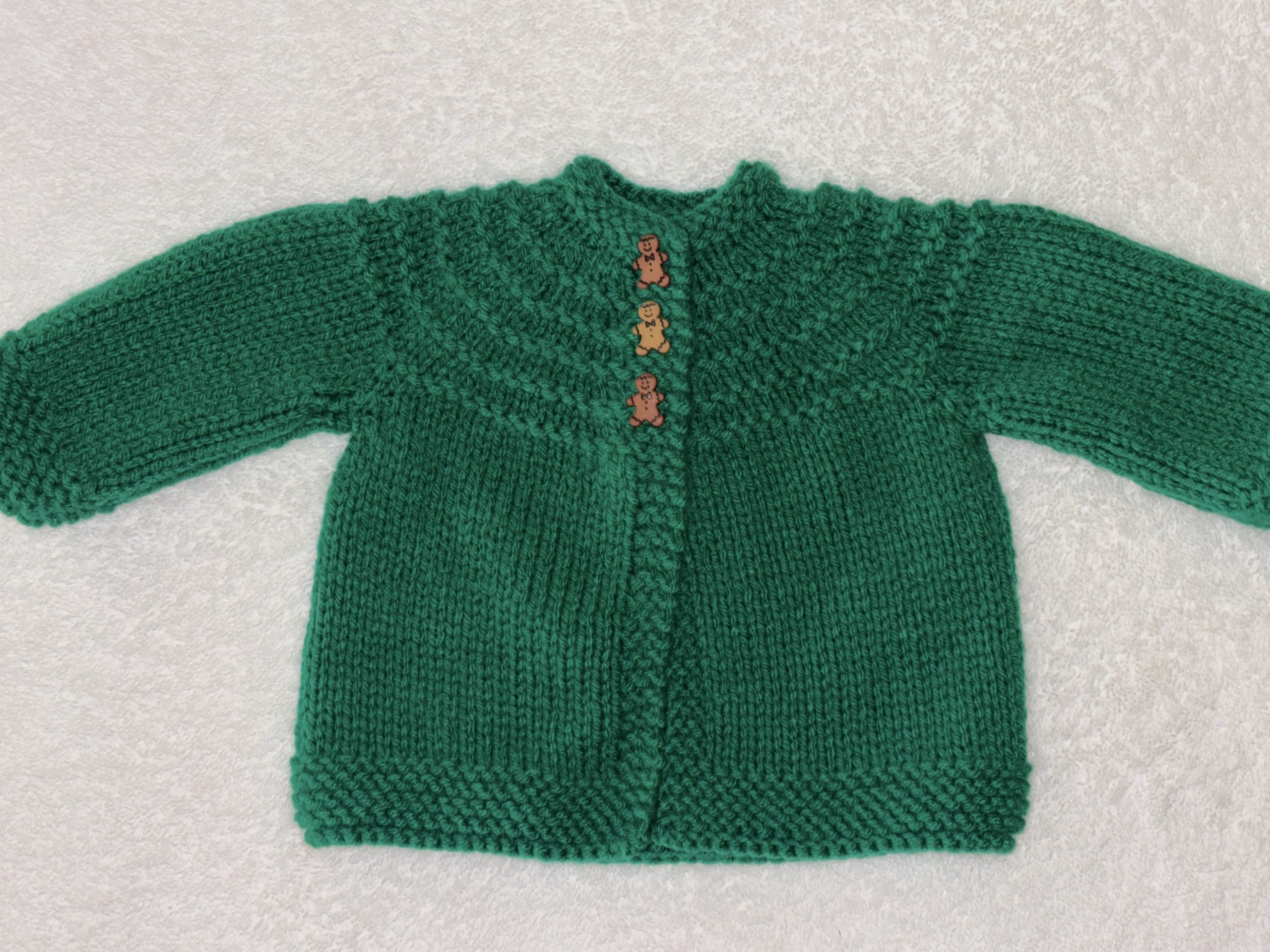 Christmas Green Baby Sweater with Gingerbread Men Buttons