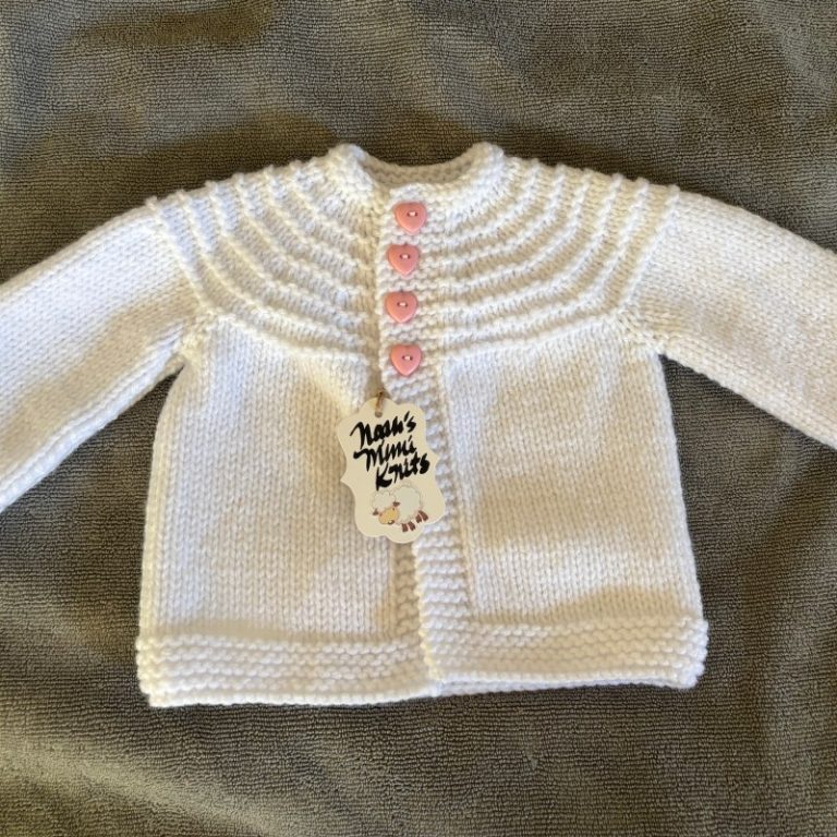 Sweet Hand Knit White Baby Sweater with Pink Heart Buttons