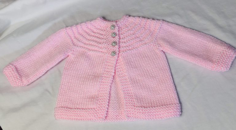 Pink Baby Sweater, Hand Knit with Sparkly Pearl Buttons