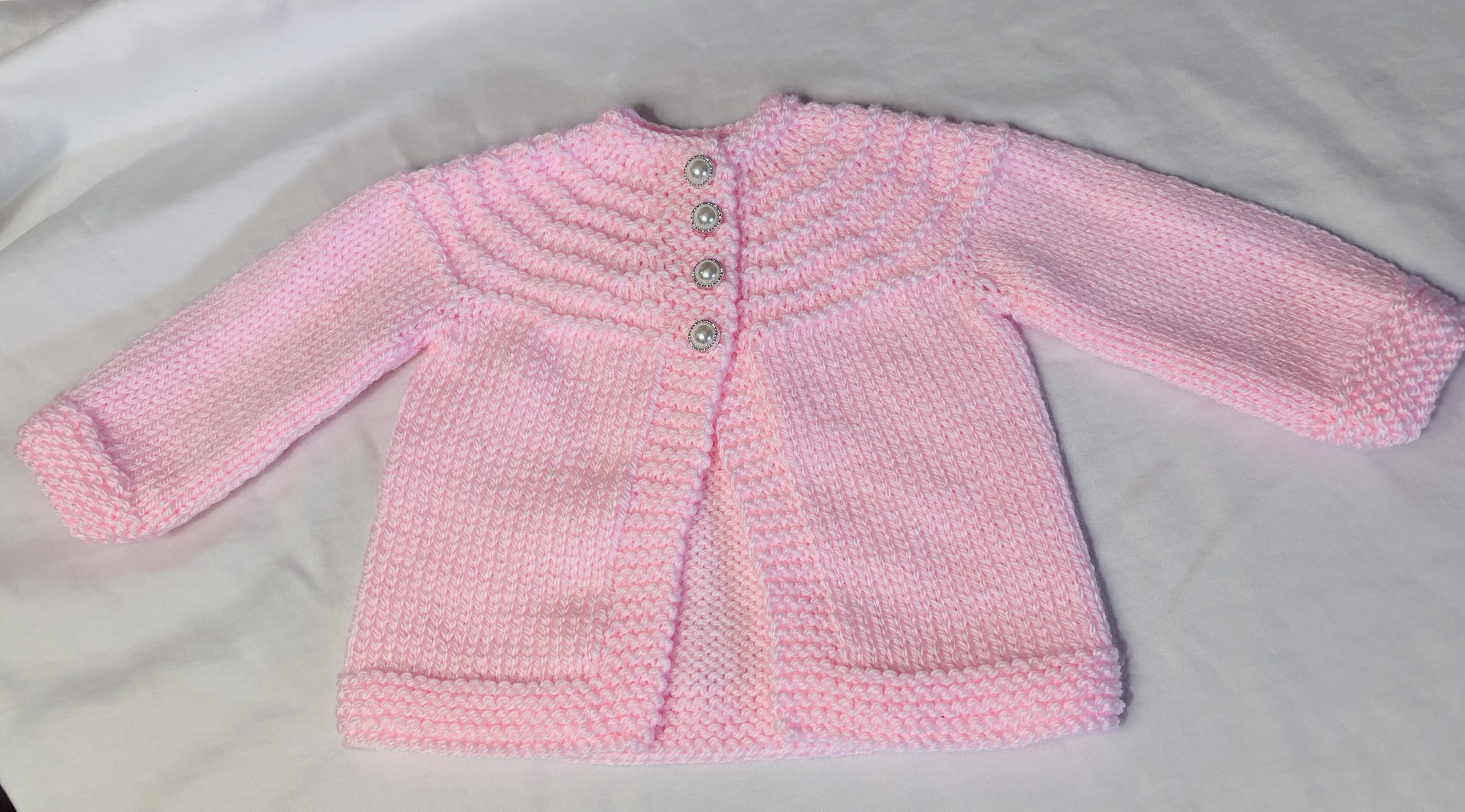 Pink Baby Sweater, Hand Knit with Sparkly Pearl Buttons
