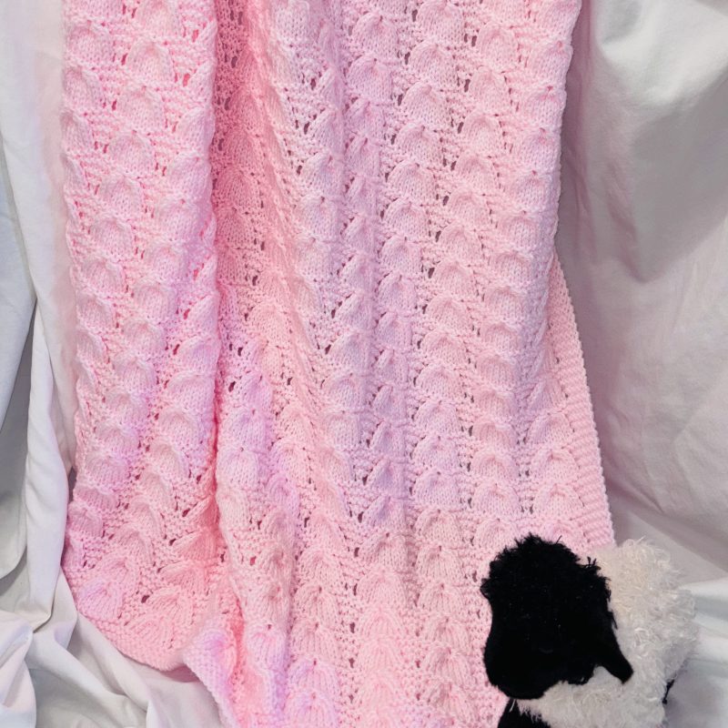 Pink Shells Pattern Hand Knit Baby Blanket