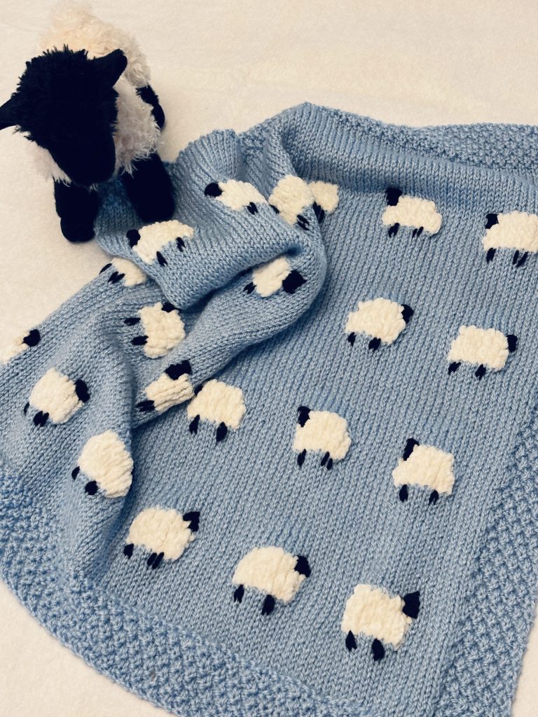 Cutest Sheep Baby Blanket, Blue Background