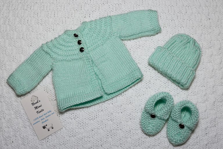 Mint Green Premie Sweater, Hat & Booties Set