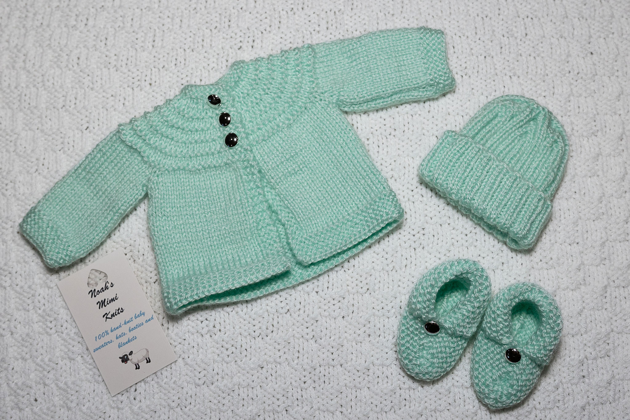 Mint Green Premie Sweater, Hat & Booties Set