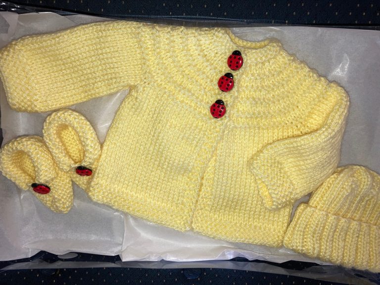 Sunny Ladybugs Sweater, Hat and Booties Set