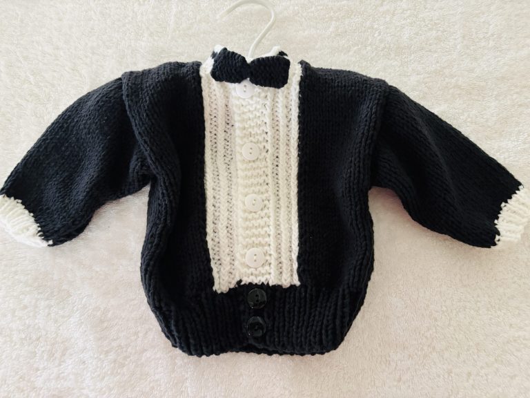 Adorable Hand Knit Baby Tuxedo Sweater