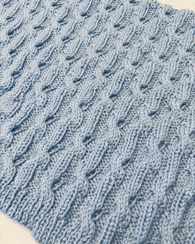 Soft Cables Hand Knit Blue Baby Blanket